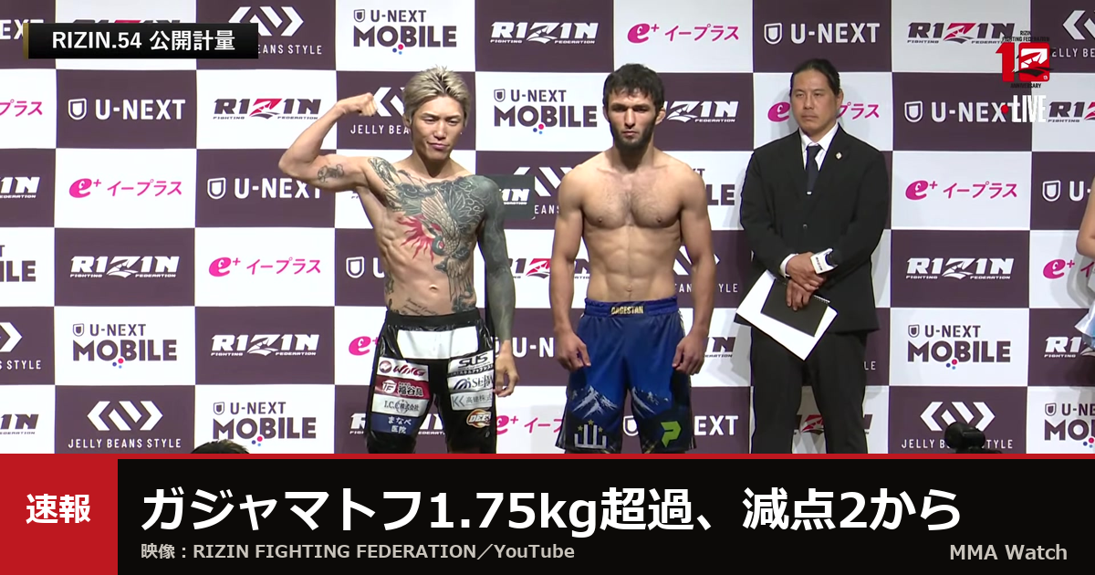 RIZIN.54公開計量で向き合うアリベク・ガジャマトフと伊藤裕樹